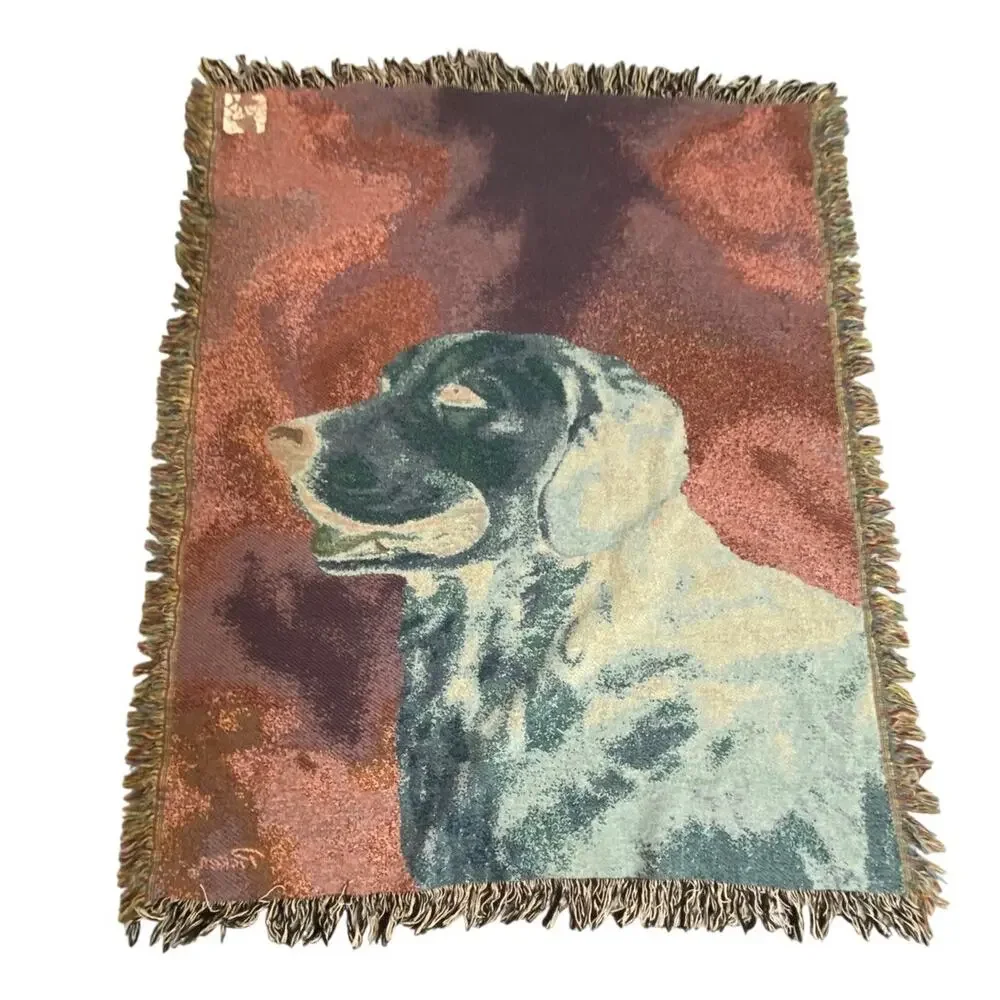 Vintage Golden Retriever Dog Woven Tapestry Throw Blanket Afghan Fringe Forest
